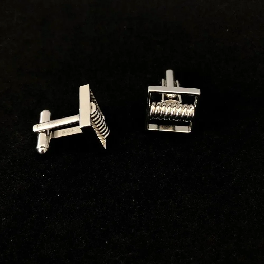 vintage hickok silver tone square cufflinks center bar‎ design made in usa
